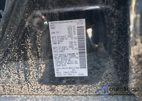 2014 Nissan Rogue Sv z USA, uszkodzony, nr VIN 5N1AT2MV7EC805766